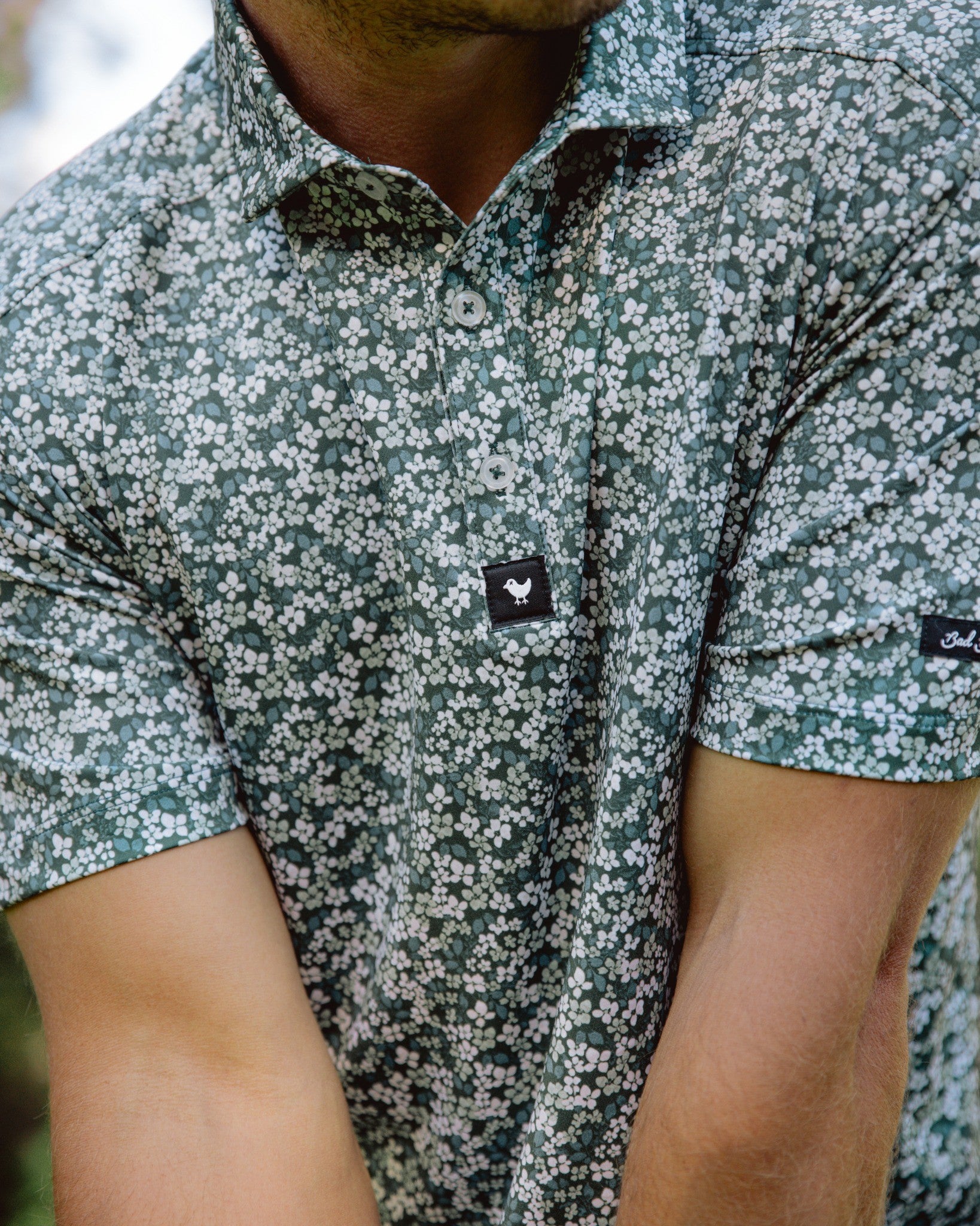 Green Micro Floral-Men's Polo-Bad Birdie-with-Micah-Morris